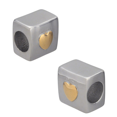 Bead cube with depicted hearts in two colors