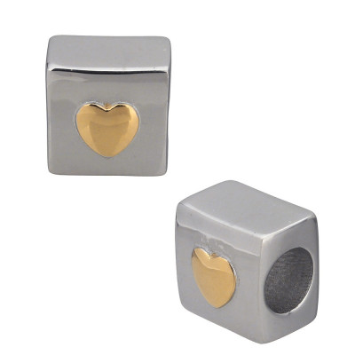 Bead cube with depicted hearts in two colors