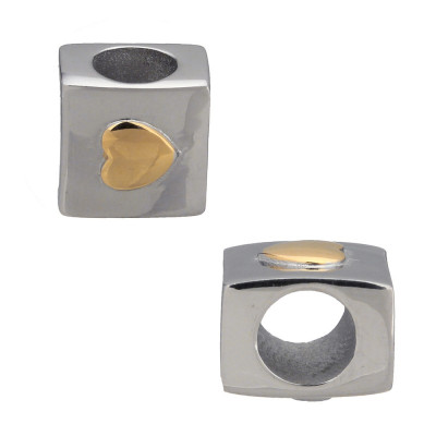 Bead cube with depicted hearts in two colors