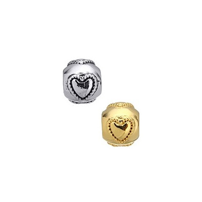 Bead with raised hearts in two color variants of surgical steel