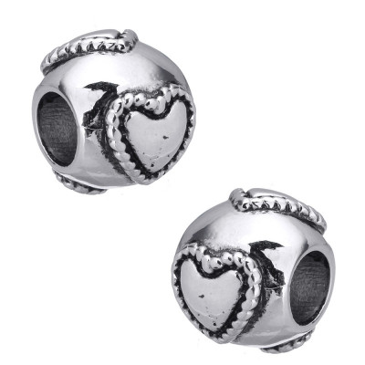 Bead with raised hearts in two color variants of surgical steel