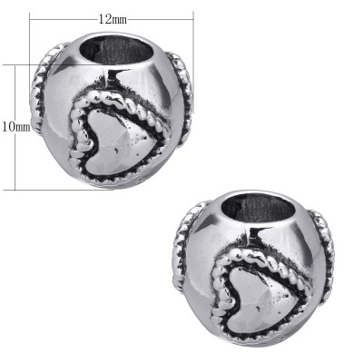 Bead with raised hearts in two color variants of surgical steel