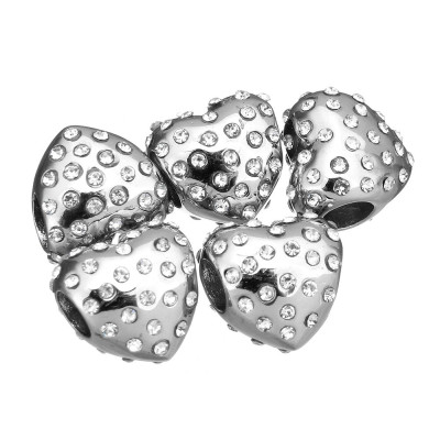 Heart bead with rhinestones in two color variants of surgical steel