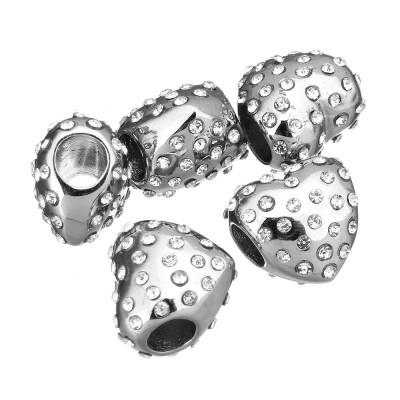 Heart bead with rhinestones in two color variants of surgical steel