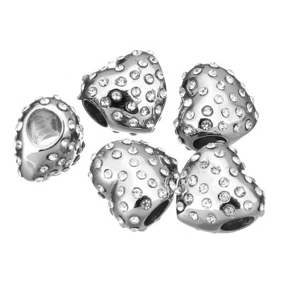 Heart bead with rhinestones in two color variants of surgical steel