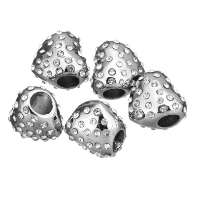 Heart bead with rhinestones in two color variants of surgical steel