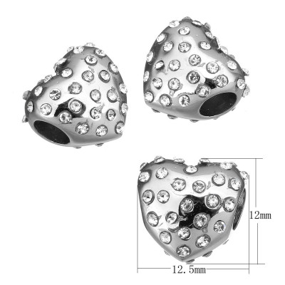 Heart bead with rhinestones in two color variants of surgical steel