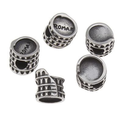 Colosseum bead with inscription ROMA of surgical steel