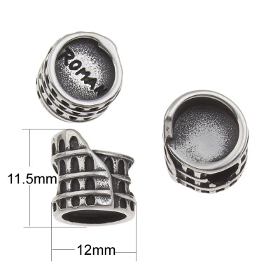 Colosseum bead with inscription ROMA of surgical steel