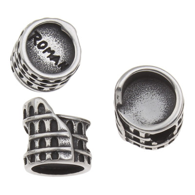 Colosseum bead with inscription ROMA of surgical steel
