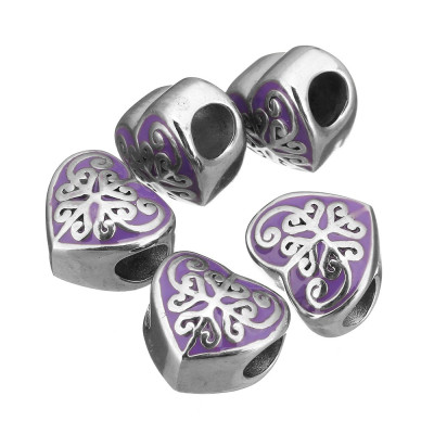 Heart bead with colored surgical steel enamels