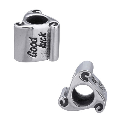 Bead with inscription Good Luck of surgical steel