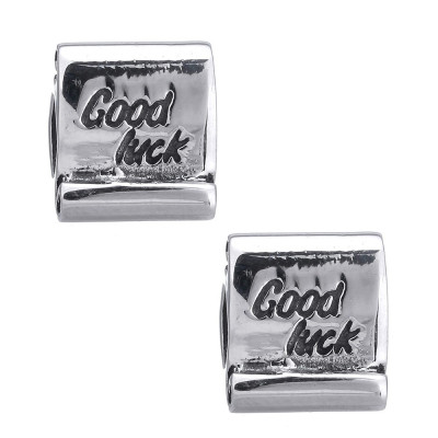 Bead with inscription Good Luck of surgical steel