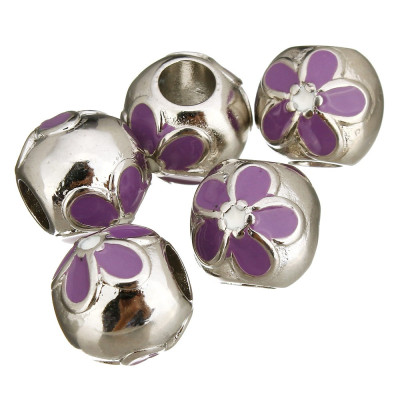 Bead with surgical steel enamel flowers