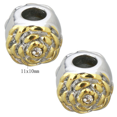 Rose bead with surgical steel ring in gold plating