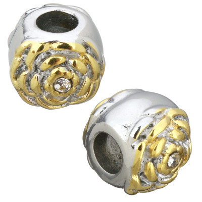 Rose bead with surgical steel ring in gold plating