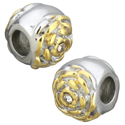 Rose bead with surgical steel ring in gold plating