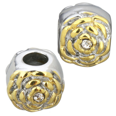 Rose bead with surgical steel ring in gold plating