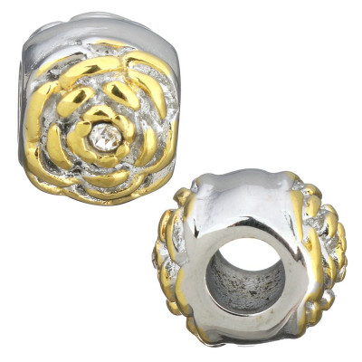 Rose bead with surgical steel ring in gold plating