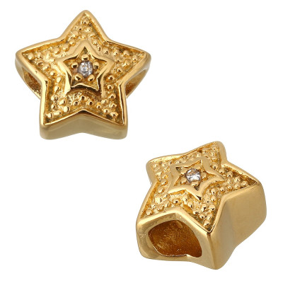 Star bead with crystal color surgical steel ring