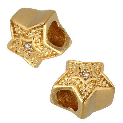 Star bead with crystal color surgical steel ring