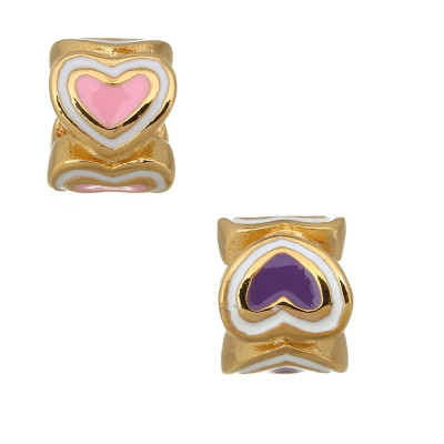 Bead with enamel hearts in two color variants of surgical steel