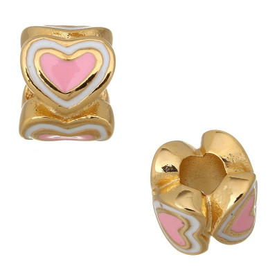 Bead with enamel hearts in two color variants of surgical steel