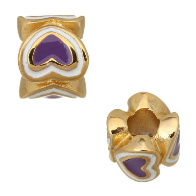 Bead with enamel hearts in two color variants of surgical steel