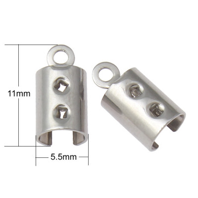 Crimped leather end cap, 1 piece, surgical steel