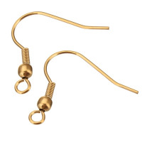 304 Stainless Steel Hook Earwire with loop gold color plating