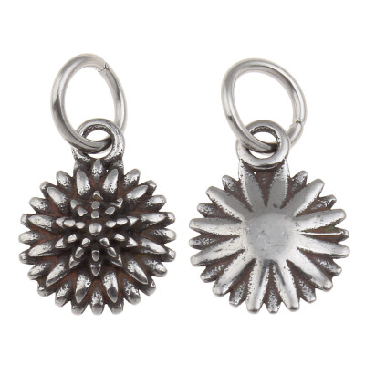 Pendant flower in antique silver patina of surgical steel