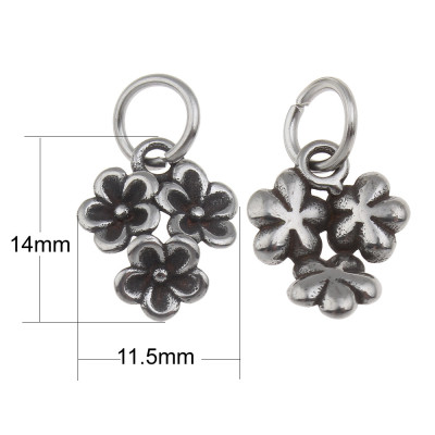 Pendant flower in antique silver patina of surgical steel
