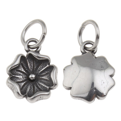 Pendant flower in antique silver patina of surgical steel