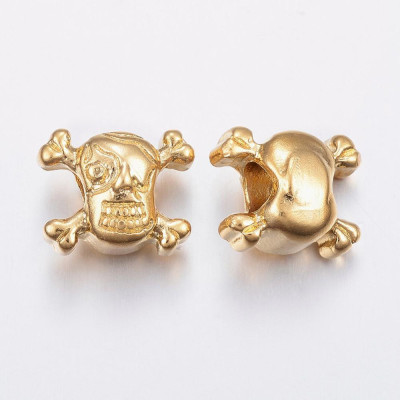Gilded skull bead made of surgical steel