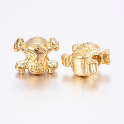 Gilded skull bead made of surgical steel