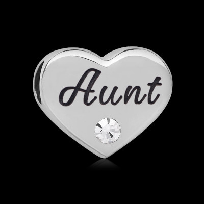 Bead with chaton and inscription AUNT of surgical steel