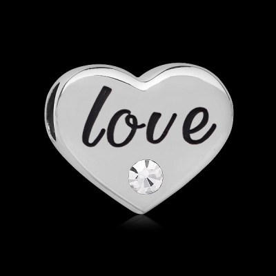 Bead with chaton and inscription Love from surgical steel