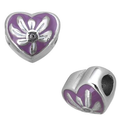 Heart bead in pink or purple surgical steel enamel