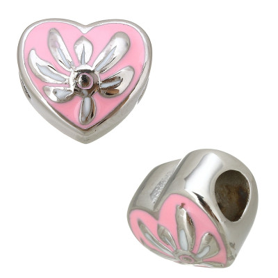 Heart bead in pink or purple surgical steel enamel
