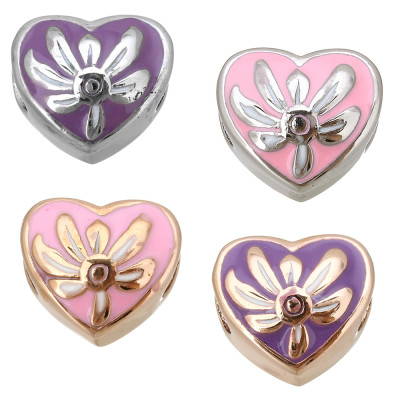 Heart bead in pink or purple surgical steel enamel