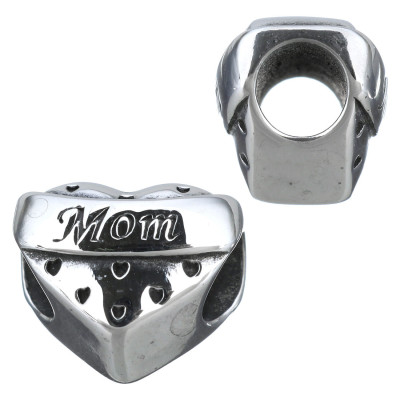 Heart bead with inscription Mum or Grandma of surgical steel