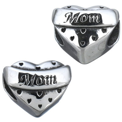 Heart bead with inscription Mum or Grandma of surgical steel