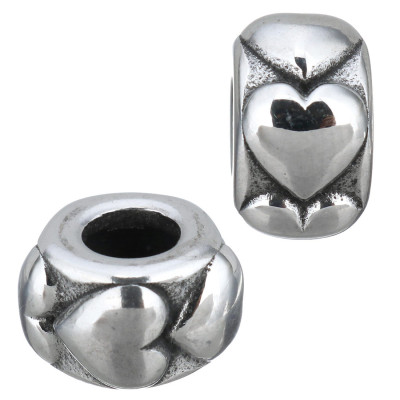 Surgical steel bead with embossed hearts