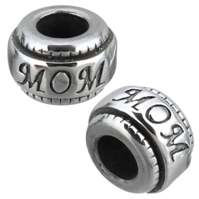 Surgical steel bead with inscription MOM