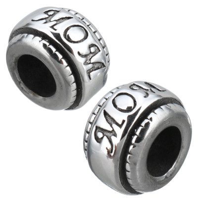 Surgical steel bead with inscription MOM
