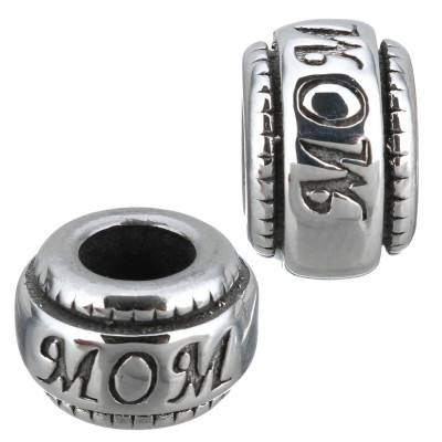 Surgical steel bead with inscription MOM