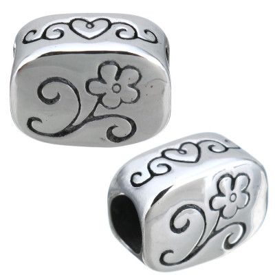 Bead with flower and inscription Daughter of surgical steel