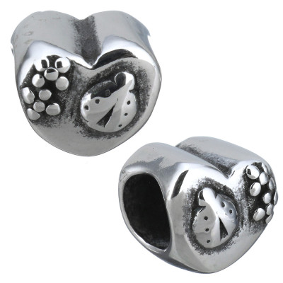 Heart bead of surgical steel 9.5 x 9mm