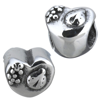 Heart bead of surgical steel 9.5 x 9mm