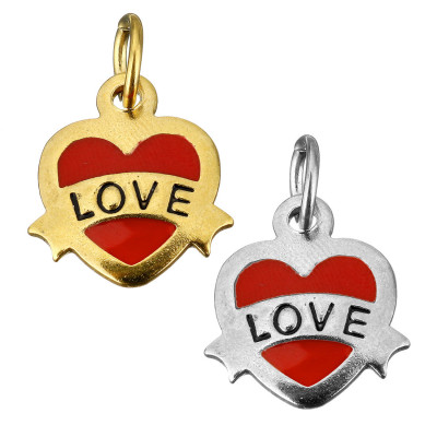 Heart with the inscription LOVE in two color variants of surgical steel